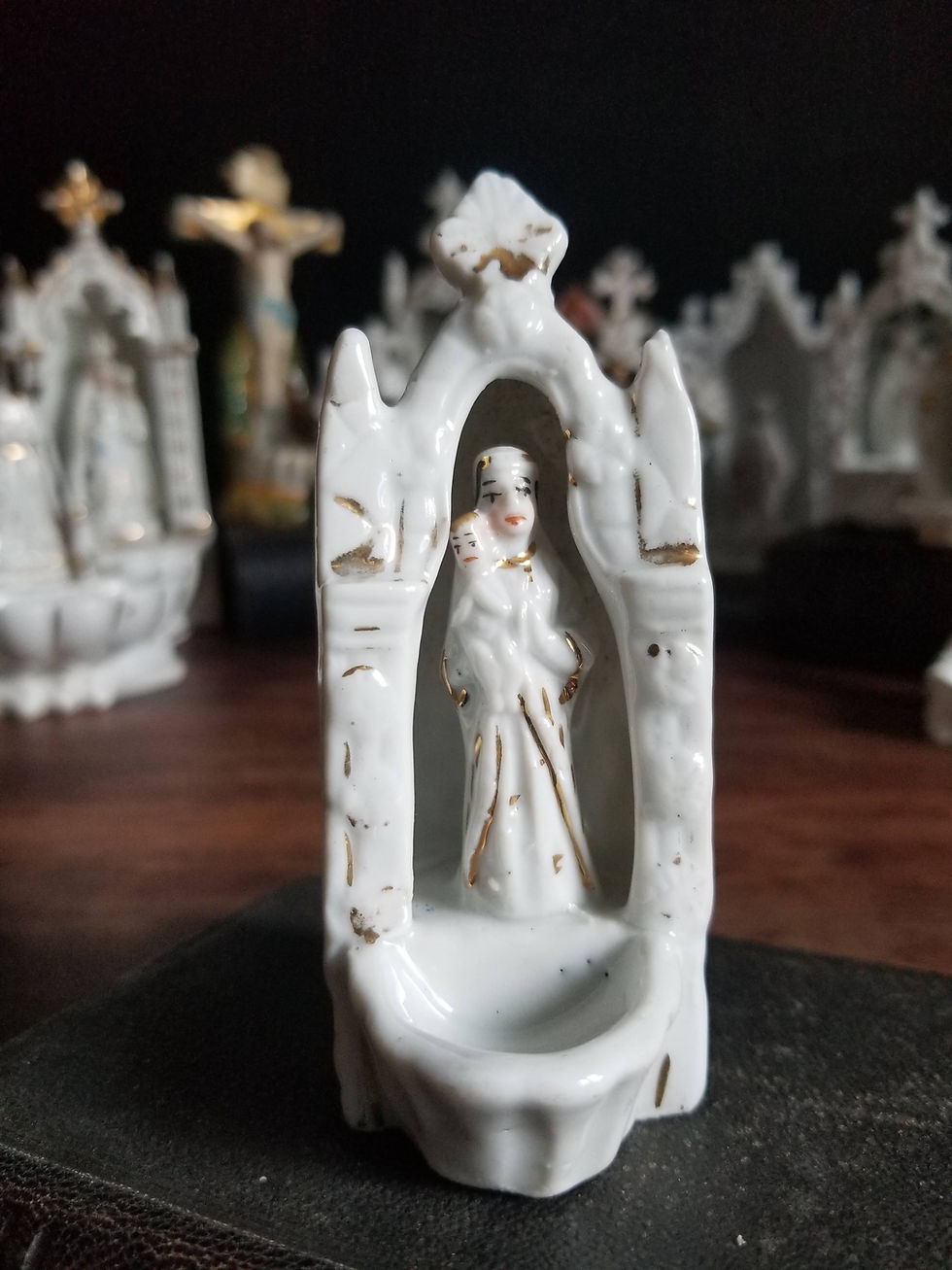 Unusual French antique holy water font or travel altar, oratory 1800s