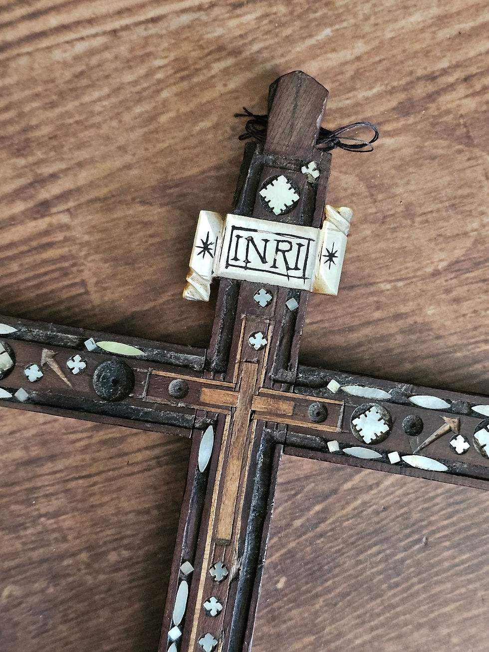 Antique wood cross with mother of pearl inlays, Jerusalem late 18th century