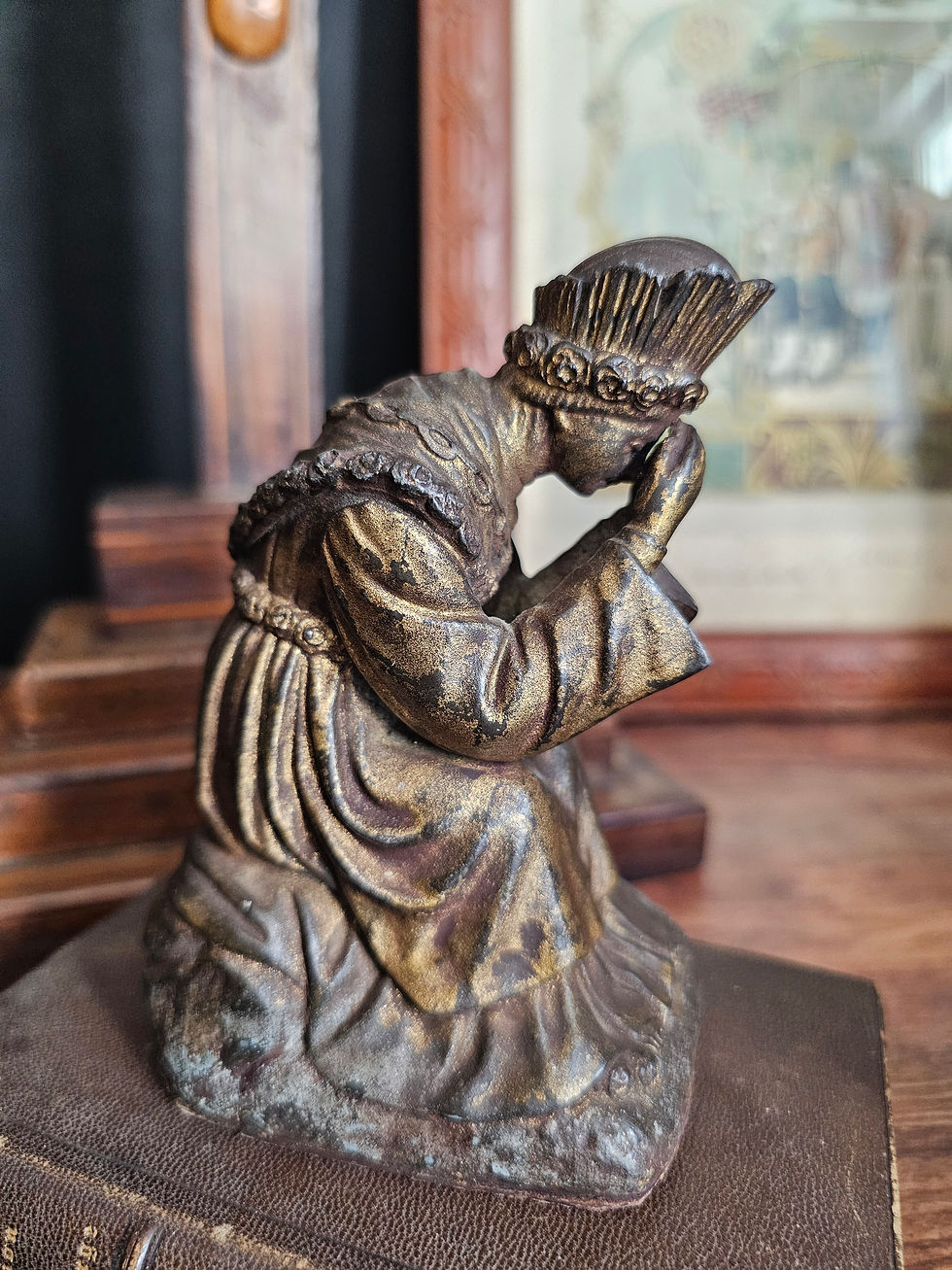 Thumbnail: Antique Our Lady of la Salette weeping metal figurine