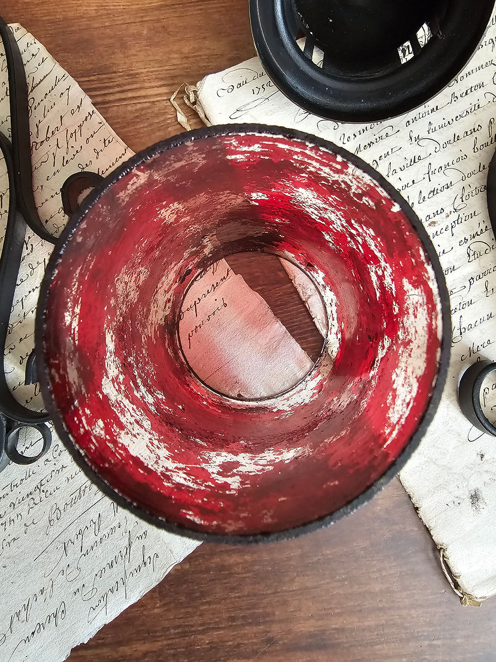 Thumbnail: French vintage church procession lantern with ruby pink painted glass - damaged