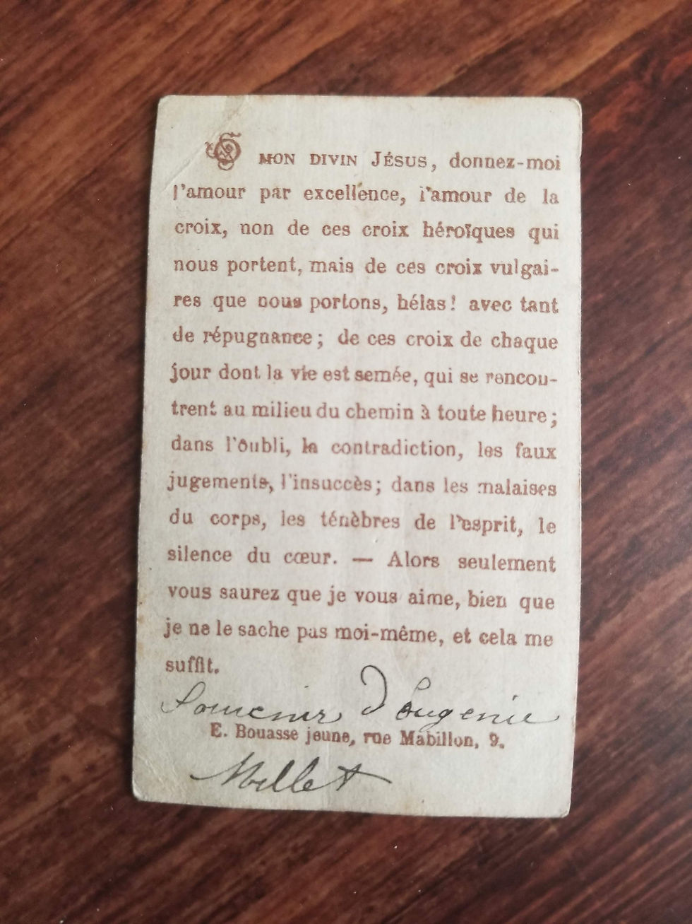 Miniature : Carte de prière ancienne Fleurs du Calvaire, E. Bouasse Jeune