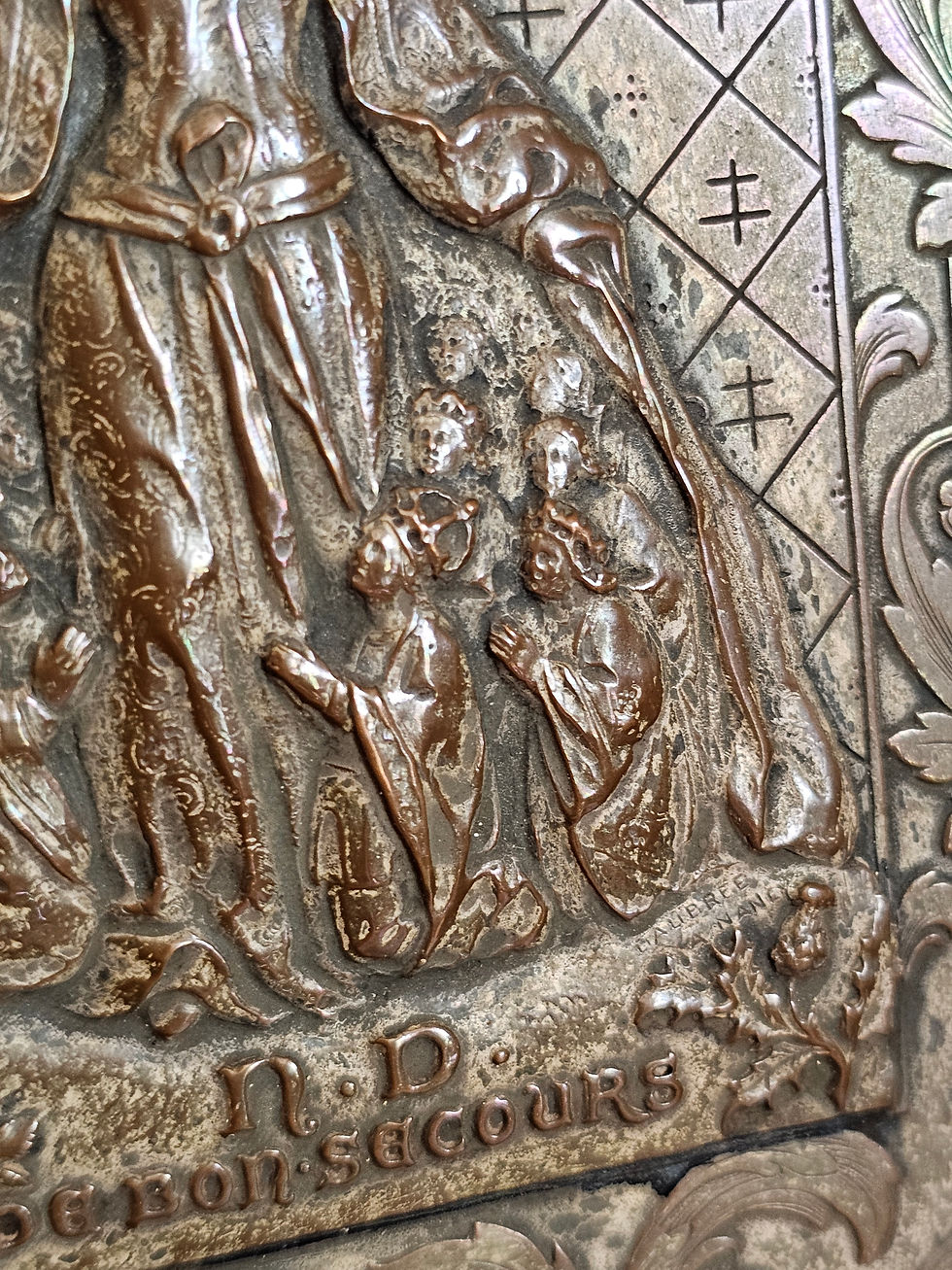 Thumbnail: French antique Our Lady of Good Help framed metal plaque
