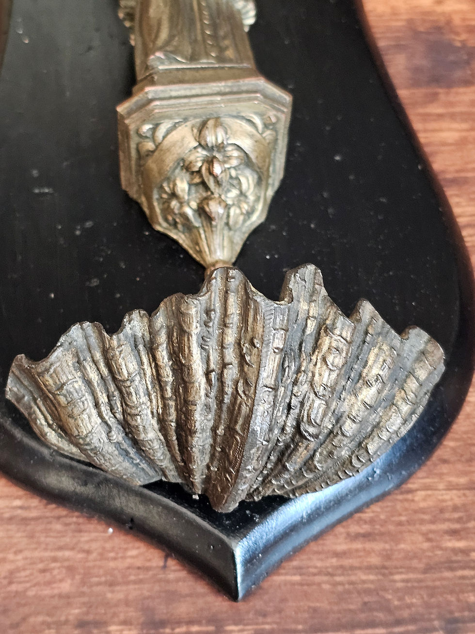 Thumbnail: Antique Louis Marie Grignion de Monfort metal figurine with Holy water font
