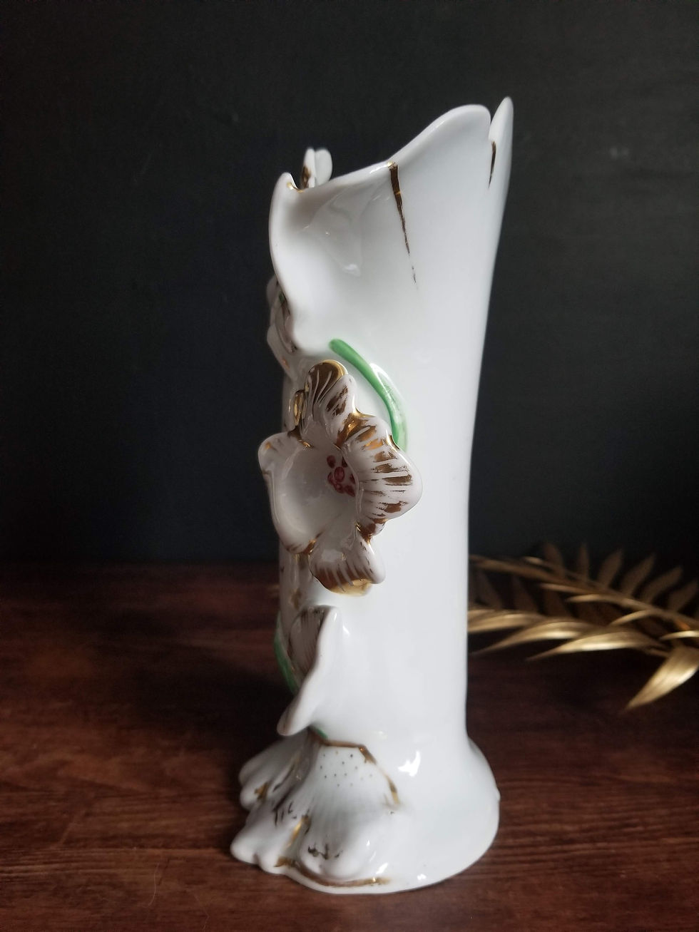 Thumbnail: French antique church wedding vase with large flowers gilt hand painted