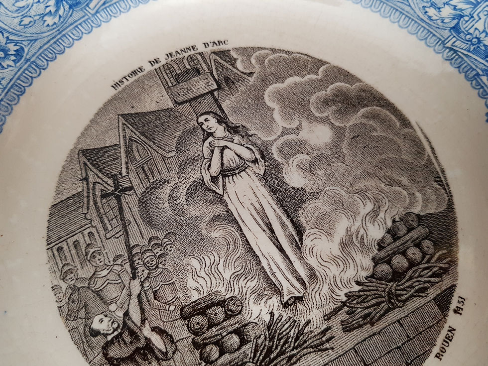Thumbnail: Antique French set of 12 mismatched plates. Joan of Arc. Life of St Joan.
