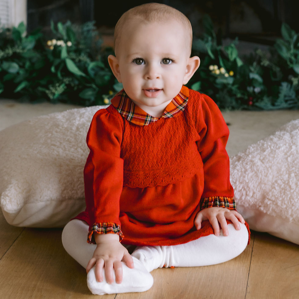 Thumbnail: Kesia   - Knitted Dress with tartan collar, slv frills & Tights