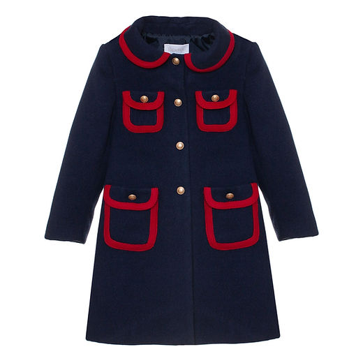 Patachou Navy with Red Trim Woven Wool Coat Little Mischief