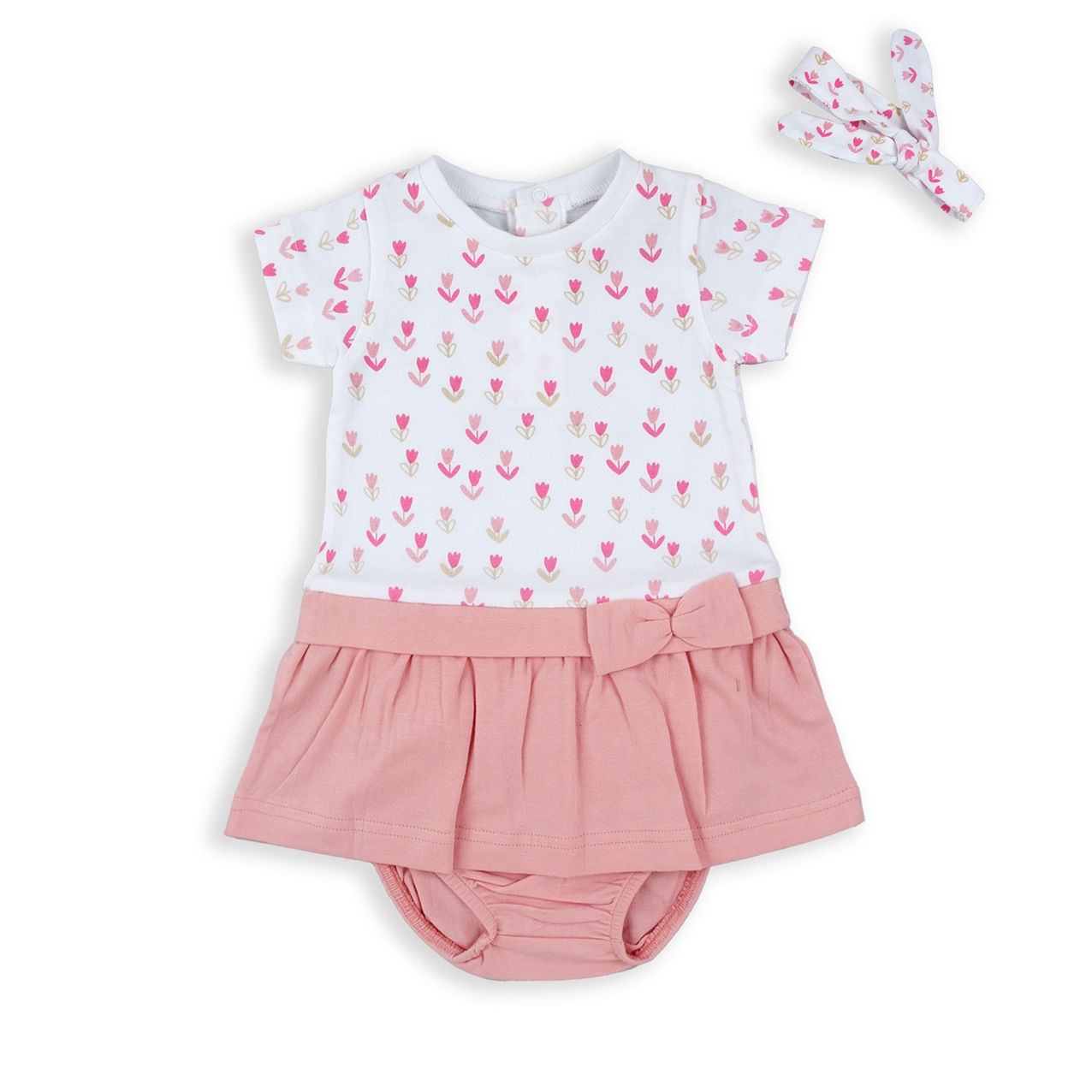 Babybol -  Pink Flower Dress with Hairband