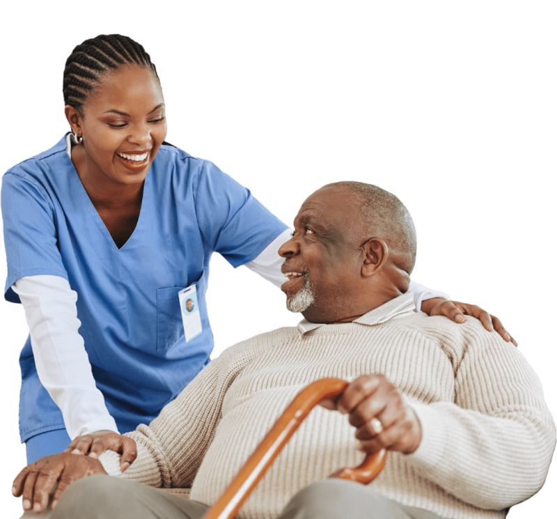 Caregiver spending time with a resident