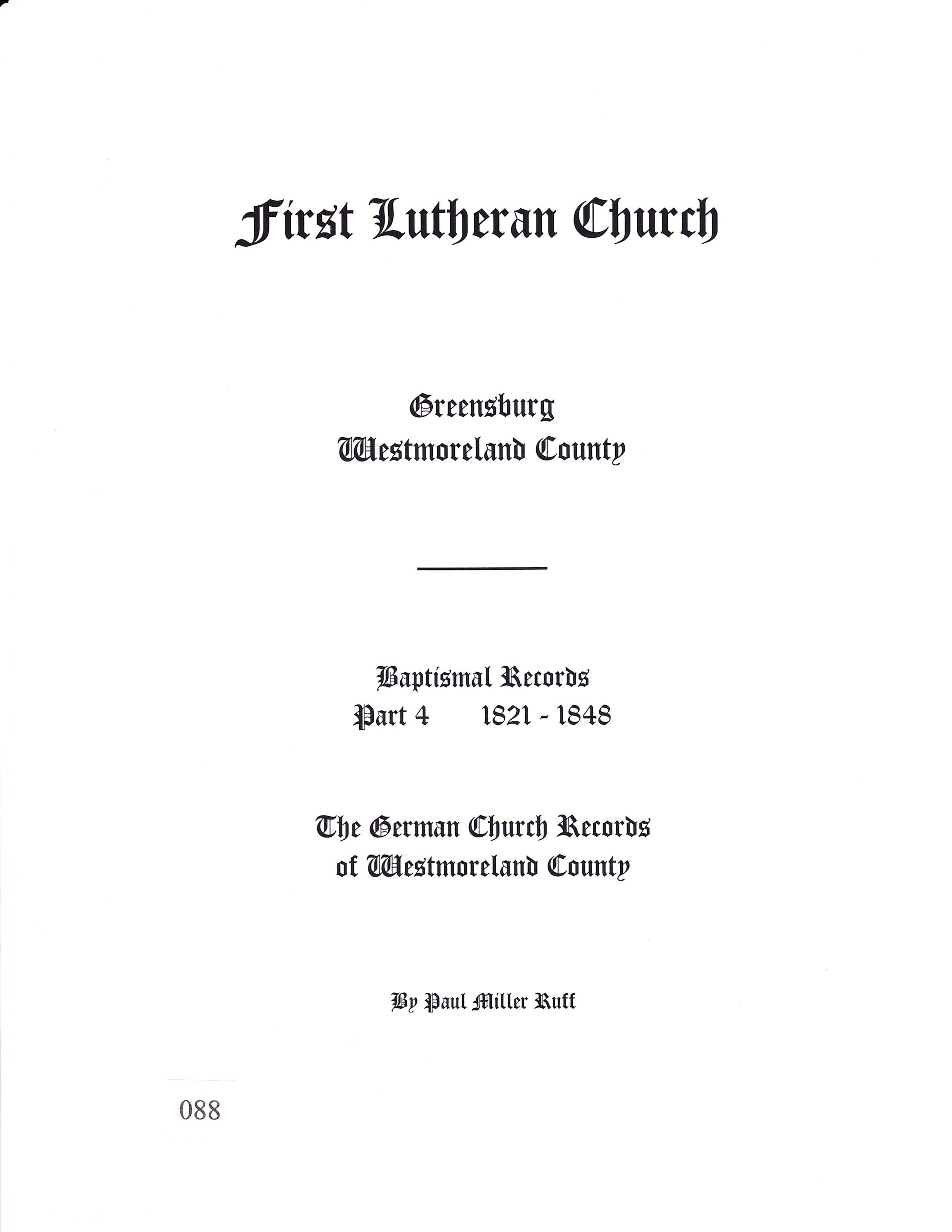 [088] First Lutheran Church, Greensburg, Baptismal Records