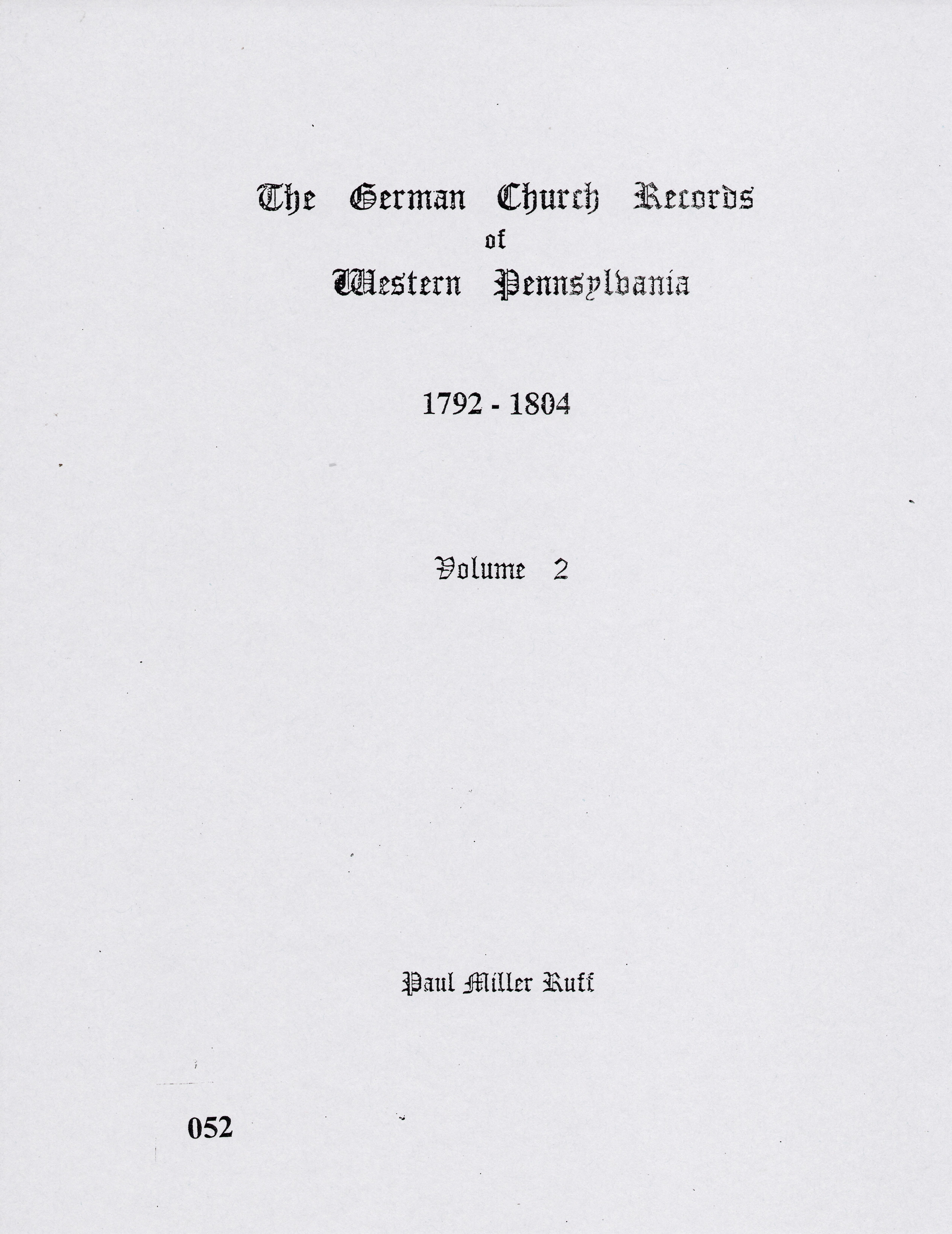 [052] German Church Records Vol. 2, 1792-1804
