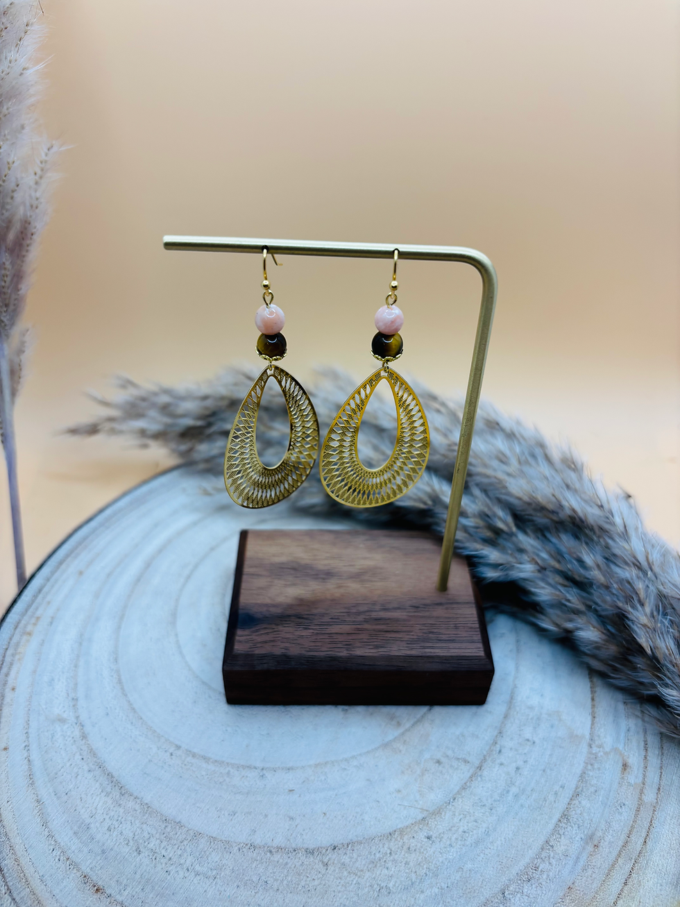 Miniaturbild: Ohrringe "Freigeist" Tropfen Baryt, Tigerauge