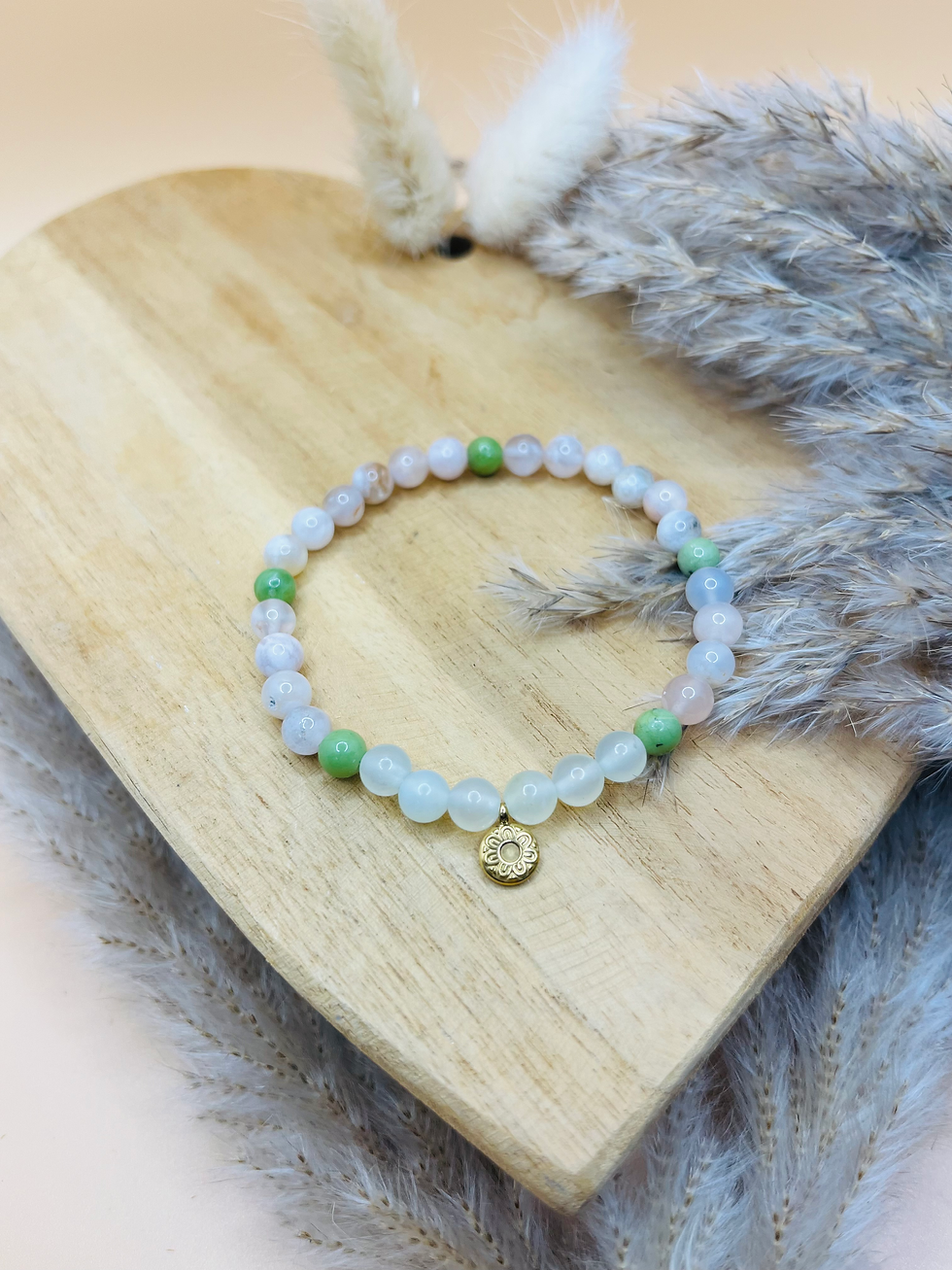 Miniaturbild: Armband "Aufblühen" Kirschblüten-Achat Serpentin