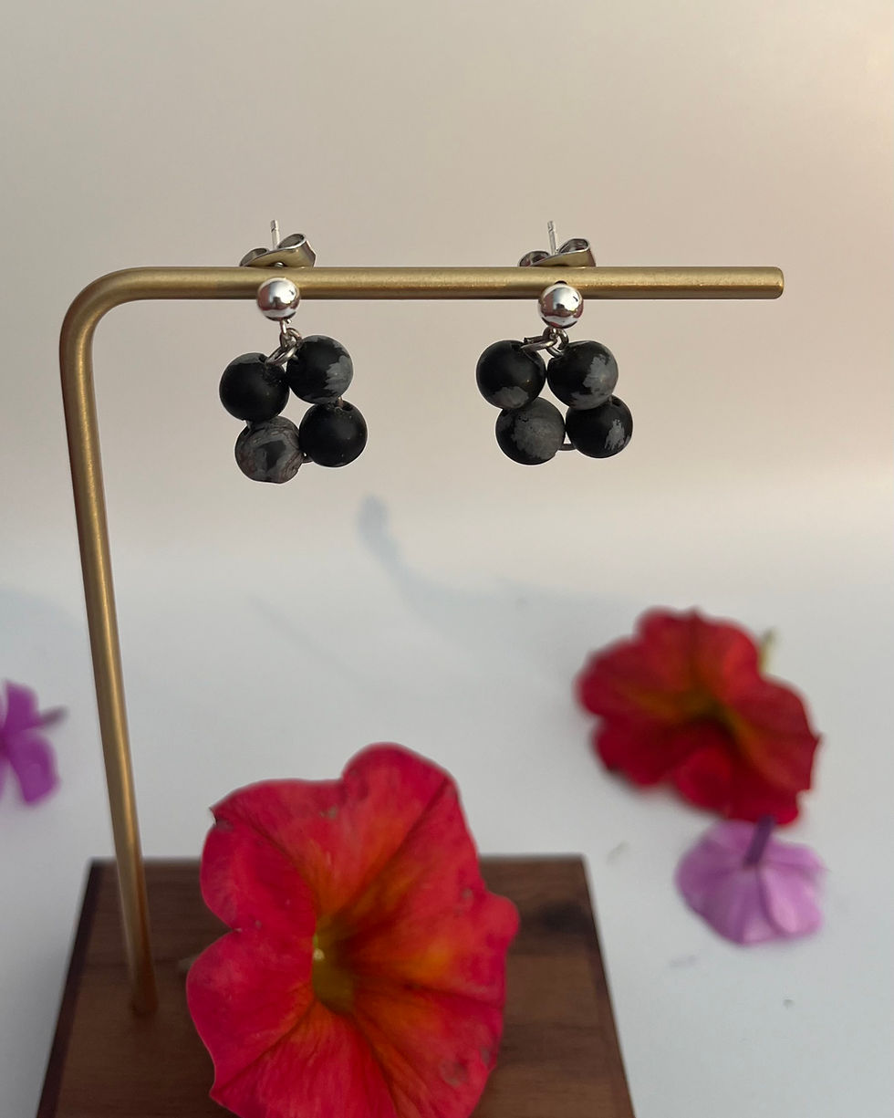 Miniaturbild: Ohrringe "Kompass" Schneeflocken Obsidian