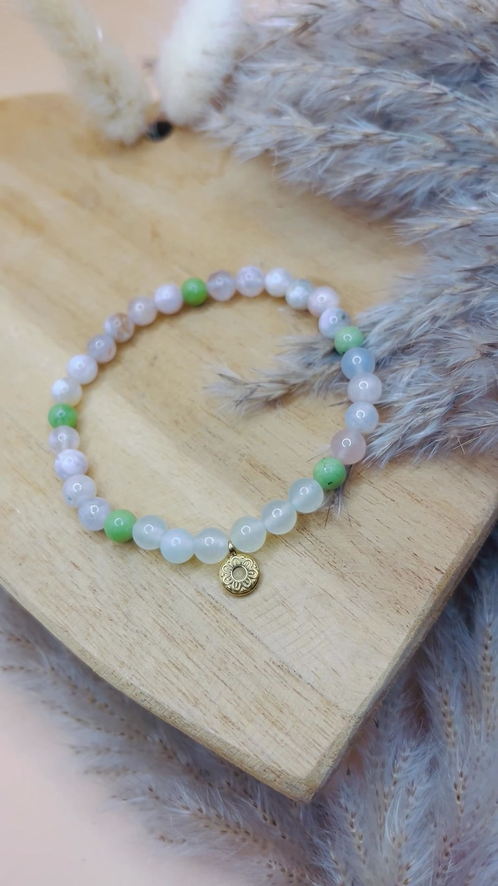 Miniaturbild: Armband "Aufblühen" Kirschblüten-Achat Serpentin