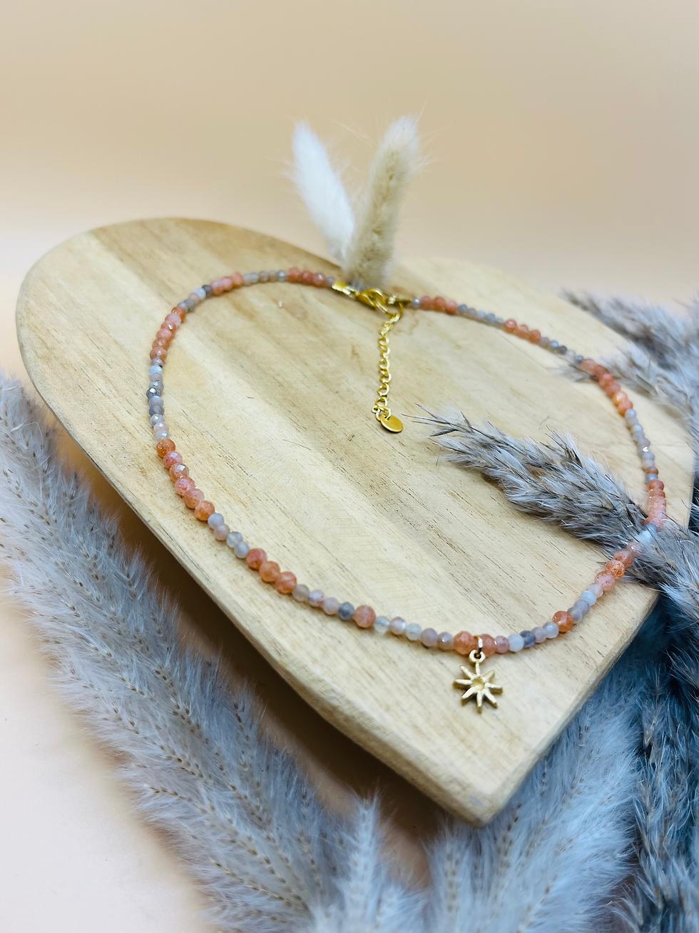 Miniaturbild: Halskette "Sternenlicht" Sonnenstein Mondstein 4mm