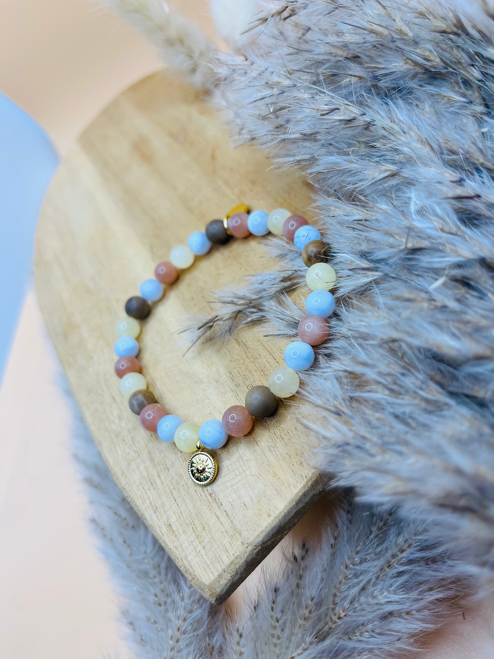 Miniaturbild: Armband "Lichtbringer" Calcit Chalcedon Sonnenstein Versteinertes Holz