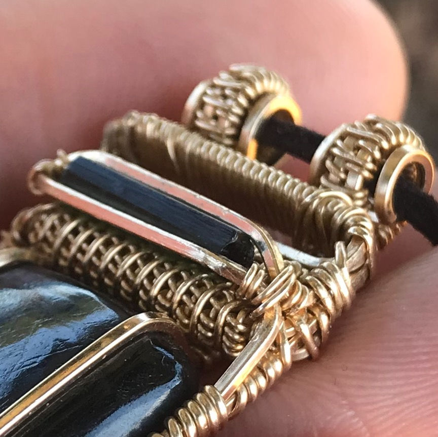 Thumbnail: Fully Golden - Hypersthene and Green Tourmaline in 14k Gold-fill