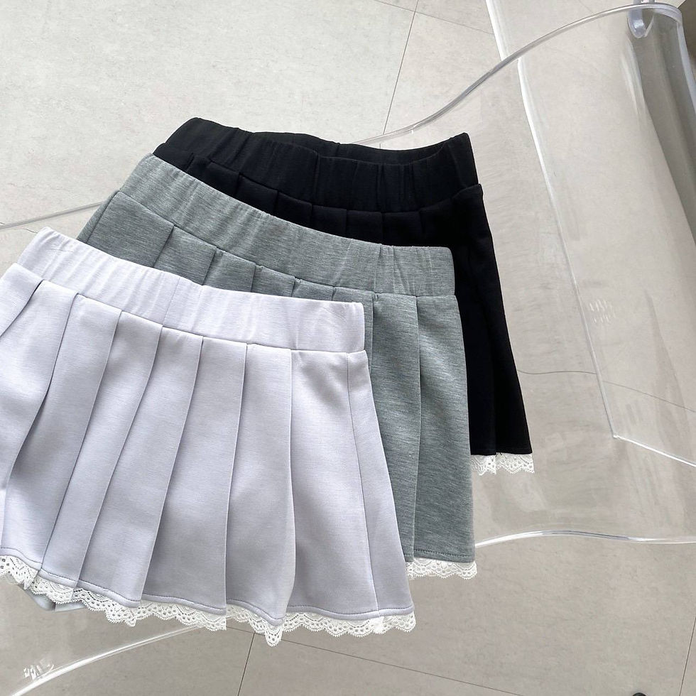 縮圖：｛GOUGOU021} ✨ ONE DAY 獨家自訂 ✨ 緹花邊交叉綁繩百褶裙套裝