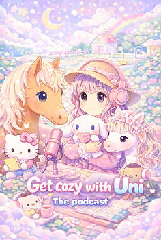 cute pastel illustration of a girl and two horses in a dreamy meadow with clouds and stars
