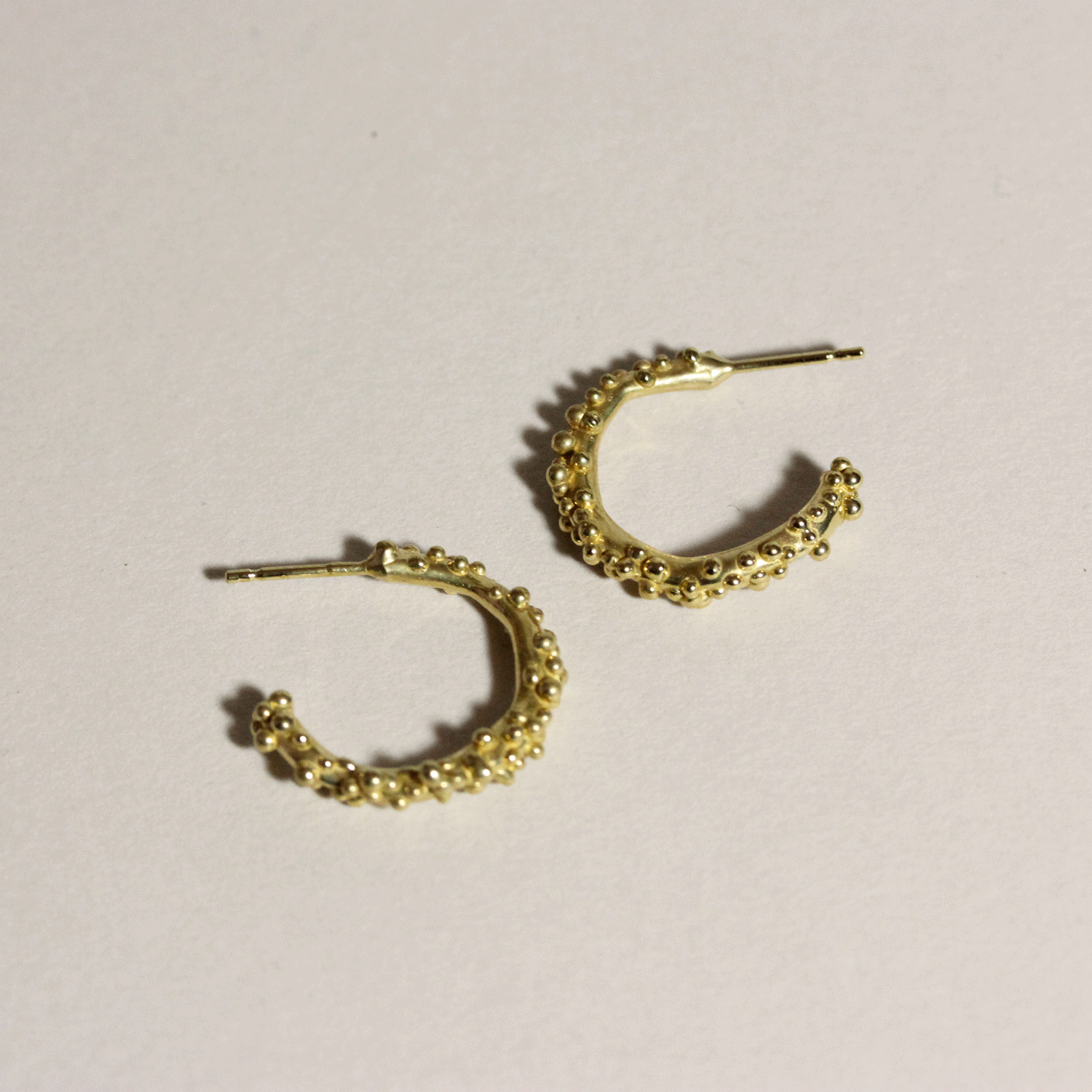 yellow gold plated granulated hoops