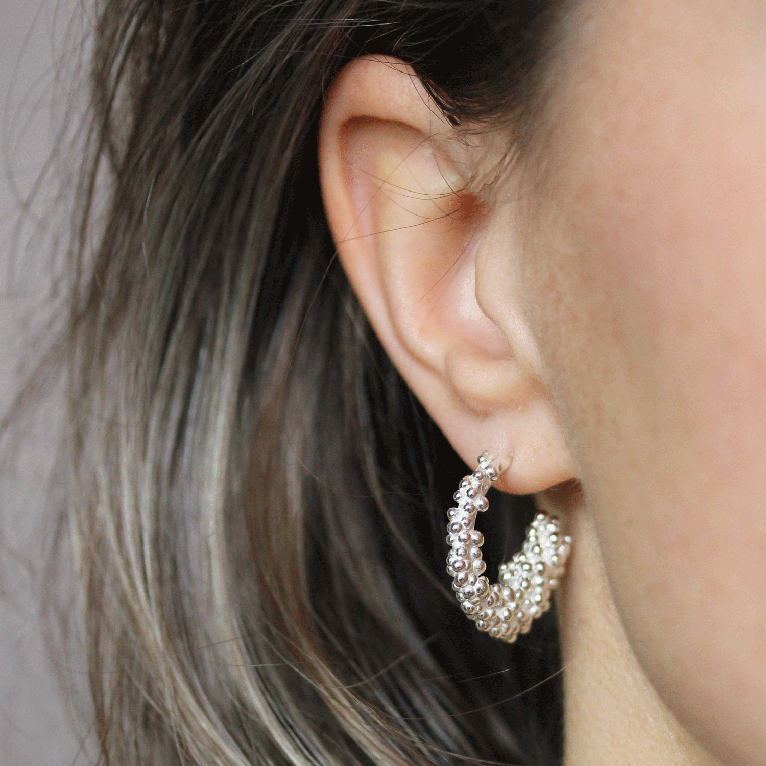 Large sterling silver granulated hoops