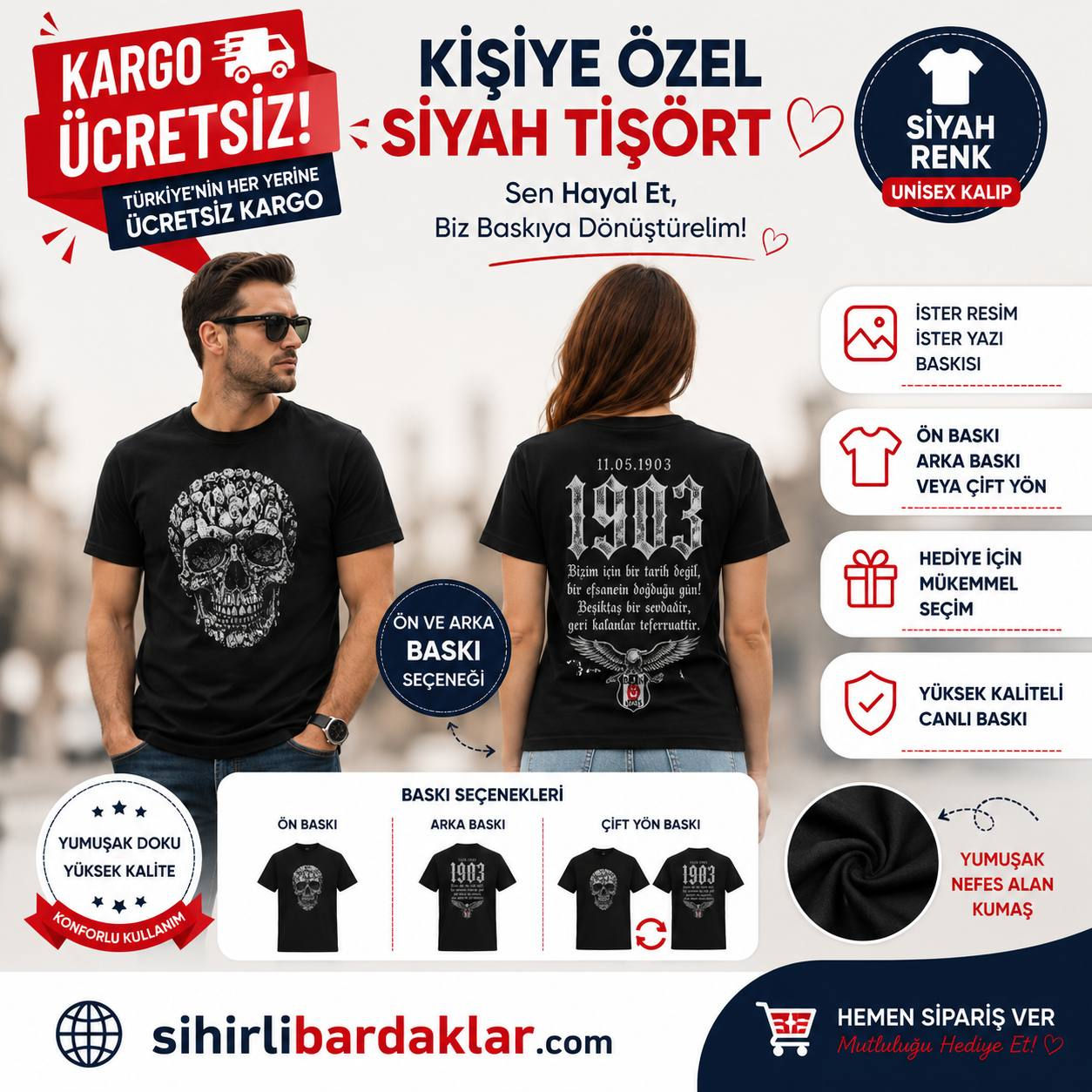 Kişiye Özel Baskılı Tişört Siyah Renk
