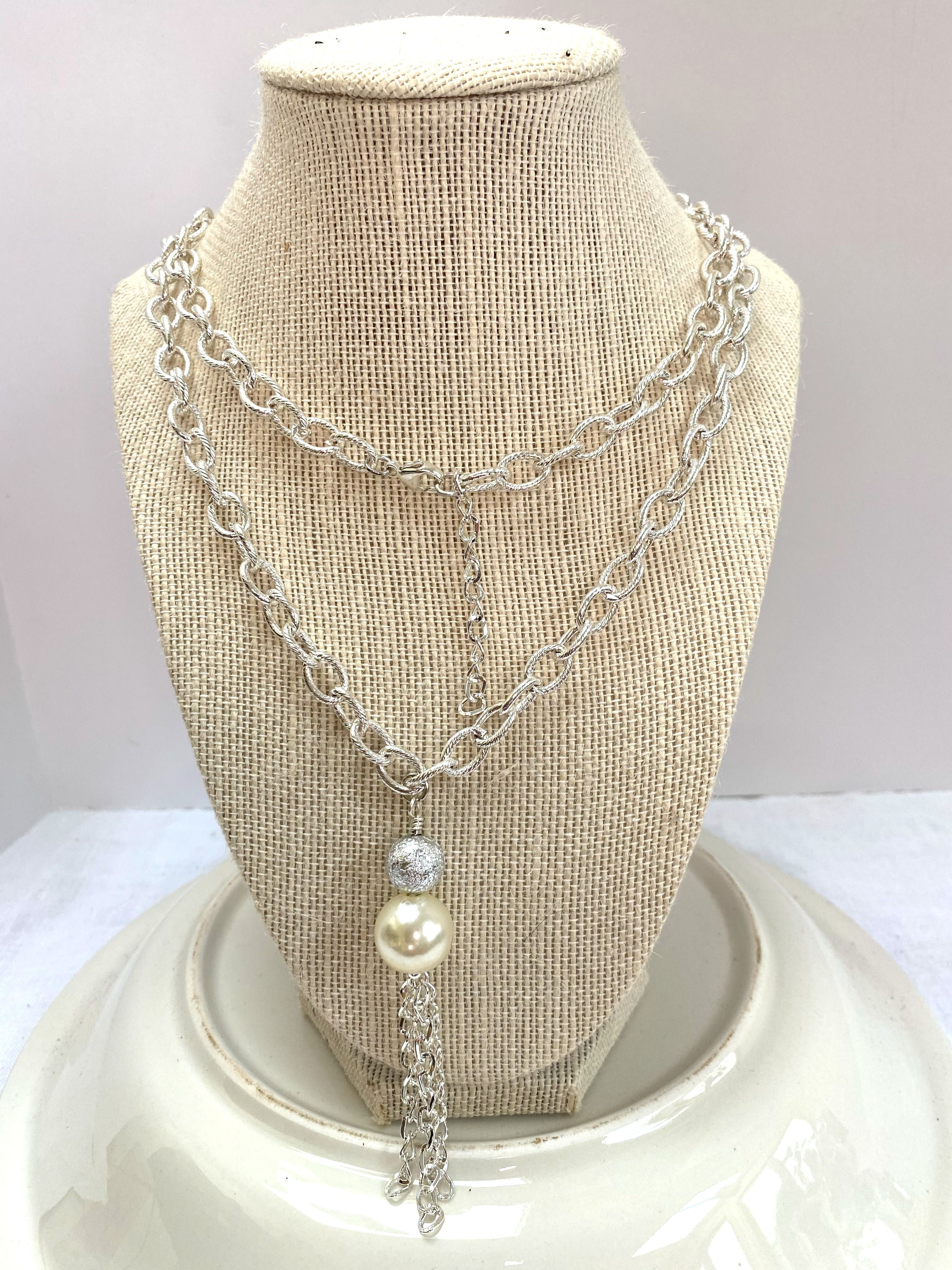 36" long chain silver pendant necklace