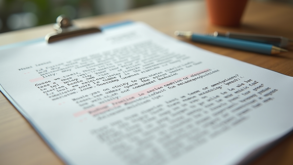Close-up view of a typed support letter with highlighted key points