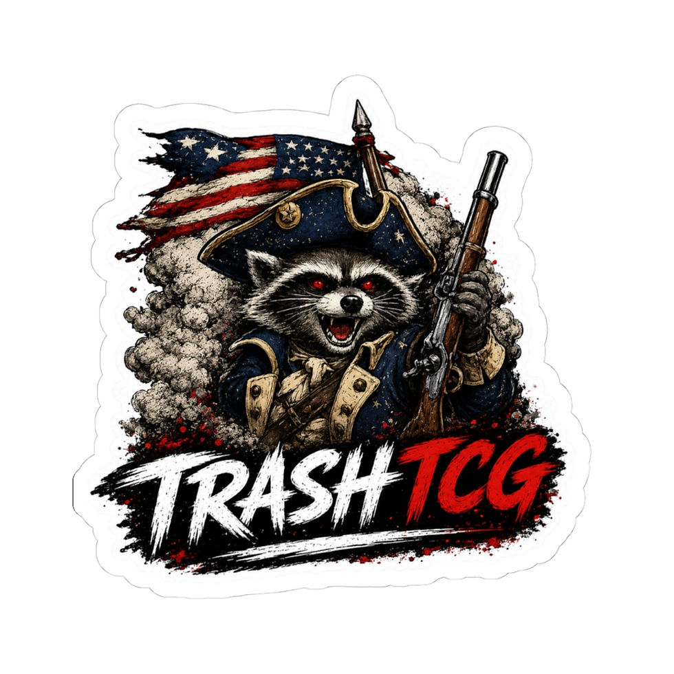 Thumbnail: Patriotic Raccoon Gamer Sticker — "TRASH TCG" Kiss-Cut Laptop Decal