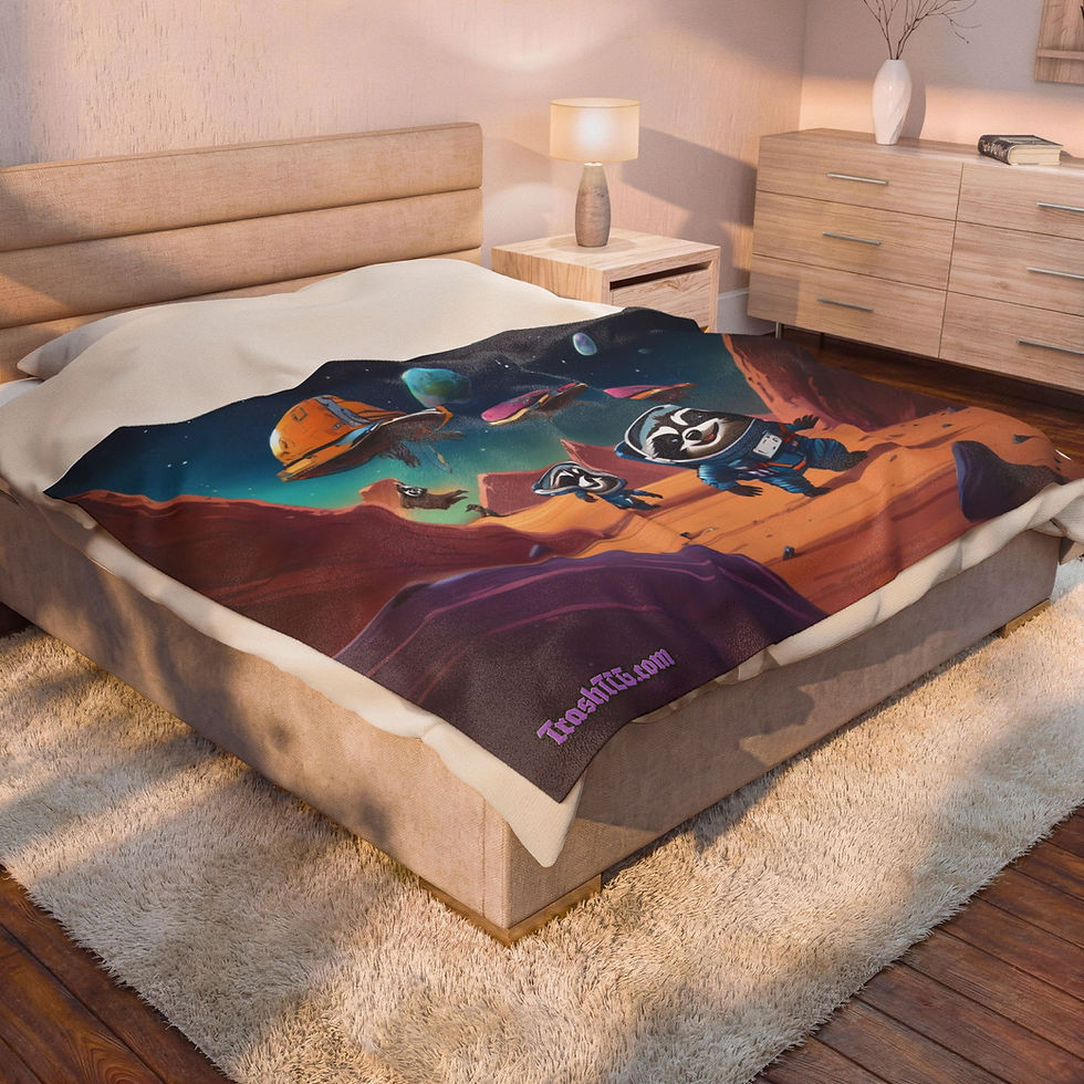Thumbnail: Space Raccoon Velveteen Plush Blanket —  Astronaut Raccoon Space Adventure Throw