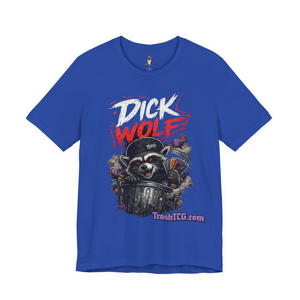 Thumbnail: Dick Wolf Graphic Tee — Retro Biker Raccoon Design