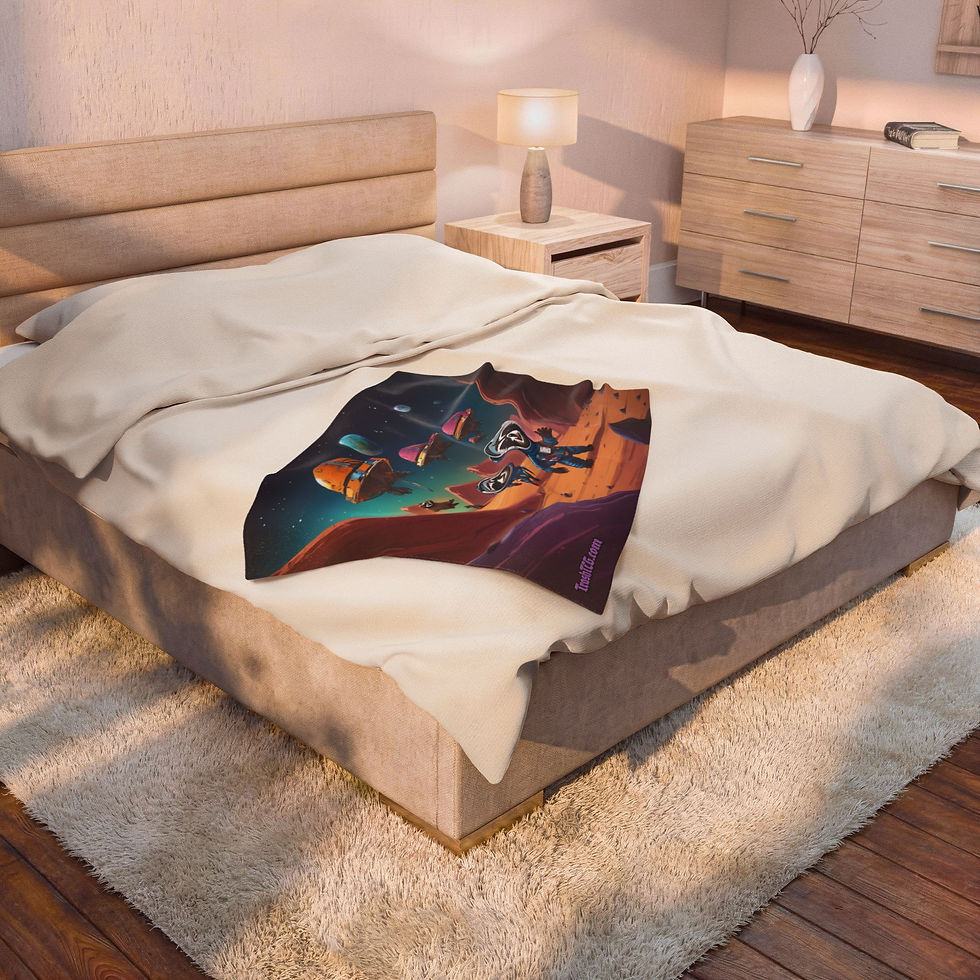 Thumbnail: Space Raccoon Velveteen Plush Blanket —  Astronaut Raccoon Space Adventure Throw