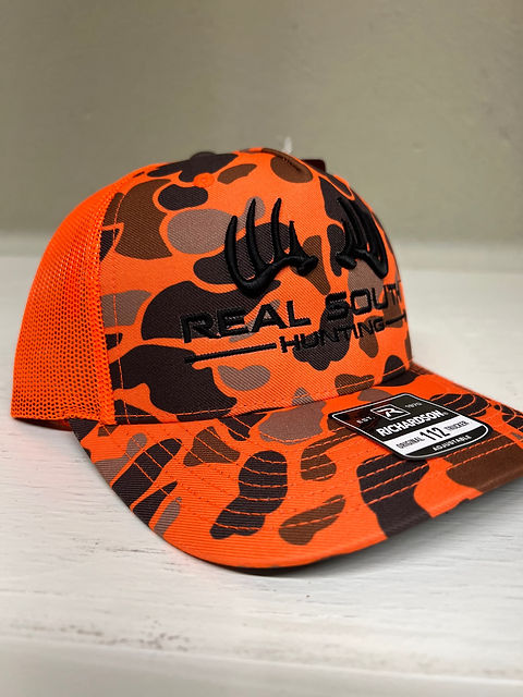 Richardson 112 Blaze Orange Flat Bill Hats Elk Antler On A Blaze