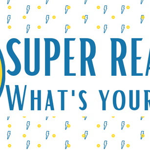 Super Readers Header with a white background covered in a blue lightning bolt pattern and the Super Readers Logo. Text reading "Super Readers What's your power?"