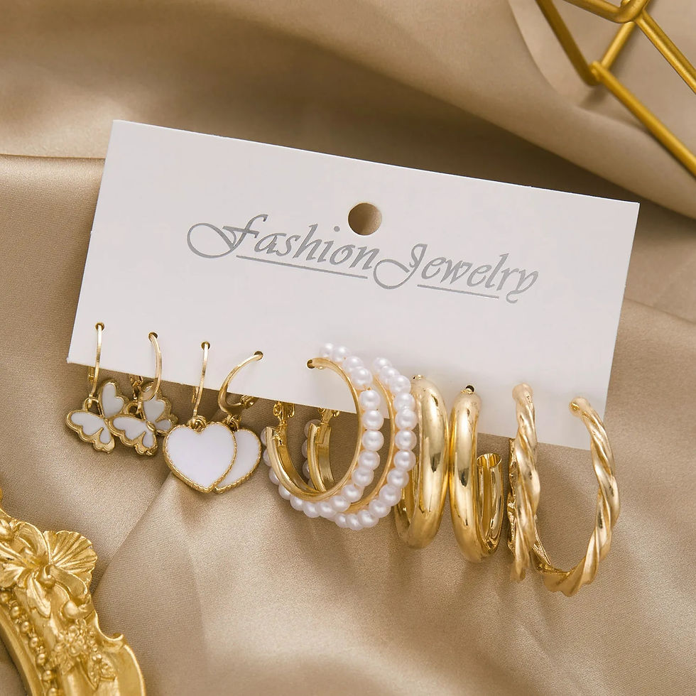Thumbnail: Short Fashion Earring Butterfly & Hoop Set