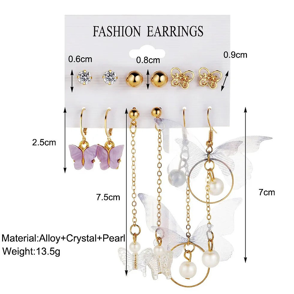 Thumbnail: Short Fashion Earring Butterfly & Hoop Set