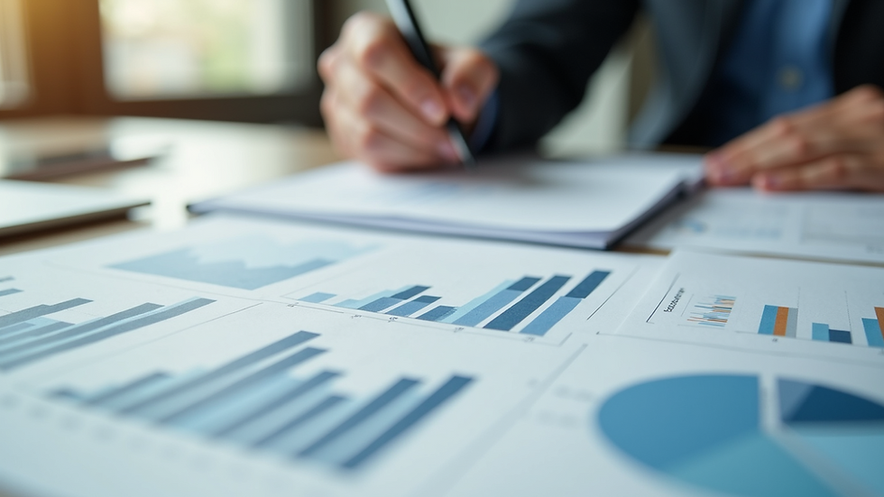 Close-up view of a detailed project feasibility report with charts and notes
