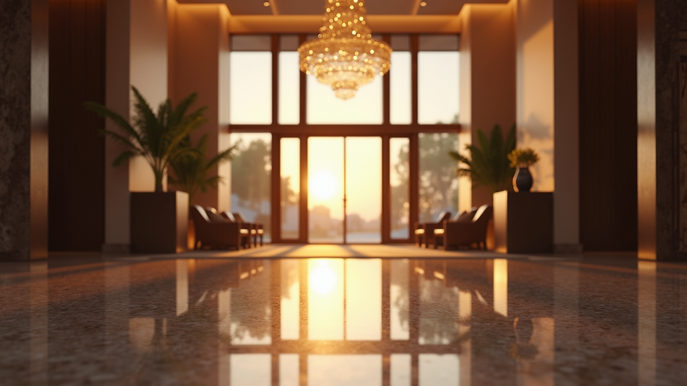 Eye-level view of a luxurious hotel lobby with inviting decor