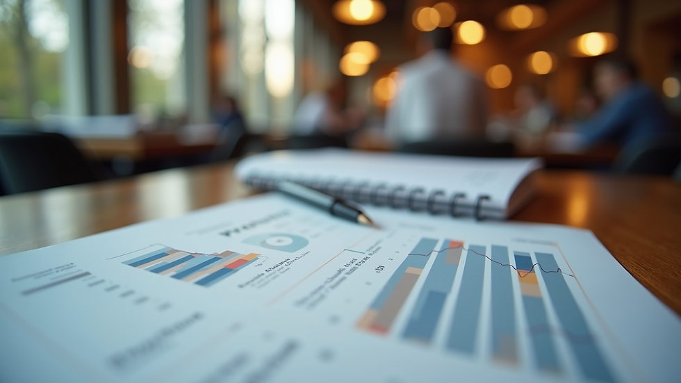 Close-up view of a financial report on a restaurant table