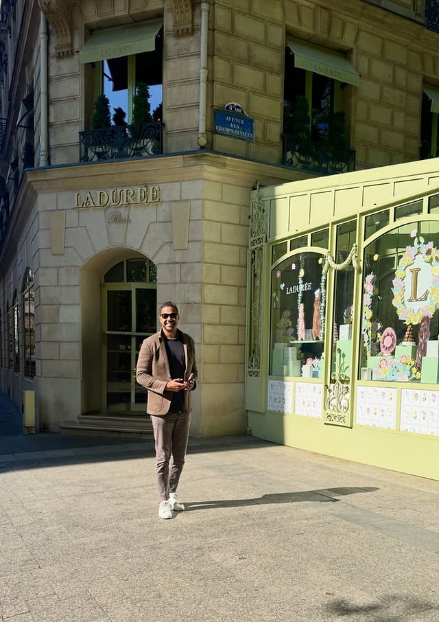 Brice looking cool at Laduree in Paris, France