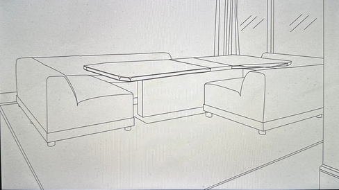 Design rendering of large dining table and seating