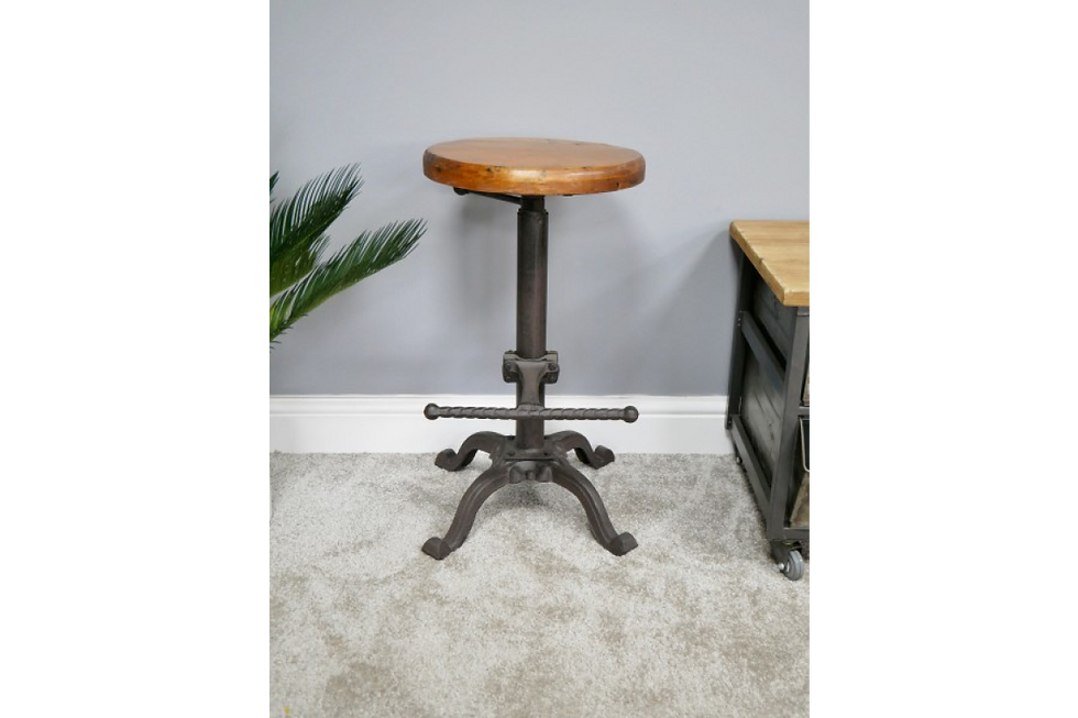 Thumbnail: Wooden Top Iron Bar Stool
