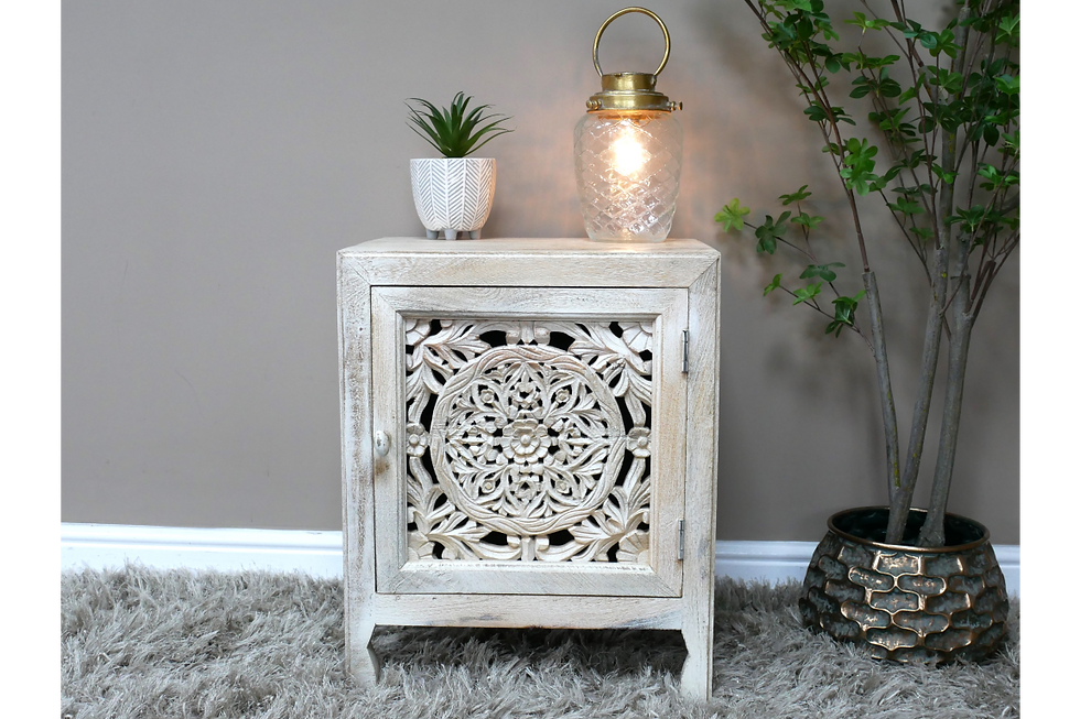 Thumbnail: Rustic Carved Shabby Chic Bedside Cabinet