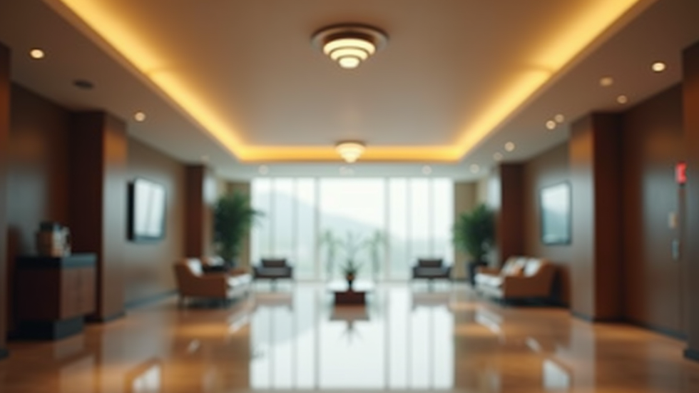Eye-level view of hotel lobby with Wi-Fi access points installed on ceiling