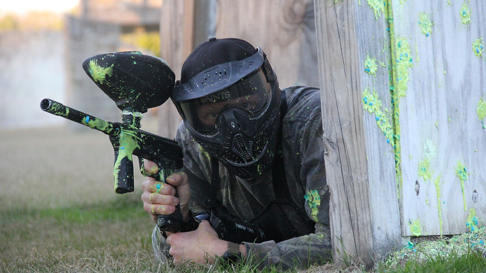 Paintball player in action