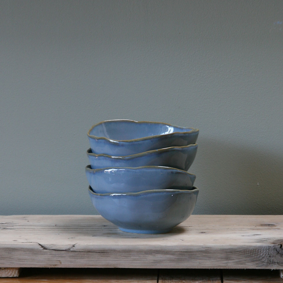 Neutral cereal breakfast bowl set irregular edges organic shape reactive glaze Dessert bowl artisan soup bowl blue