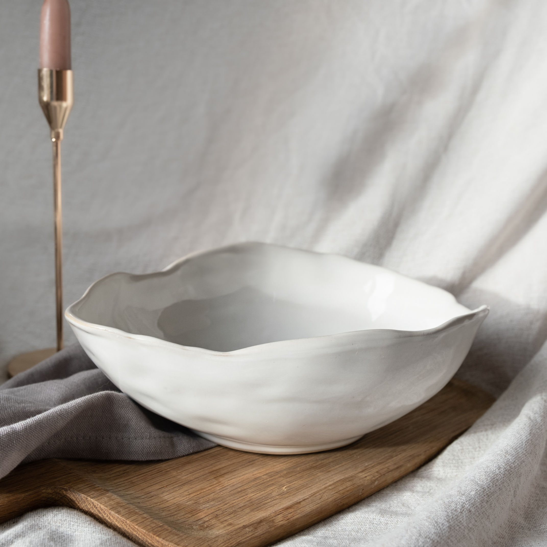 Large Neutral Serving Bowl organic shaped wonky irregular edge white beige country tableware fruit bowl dinner set bread bowl