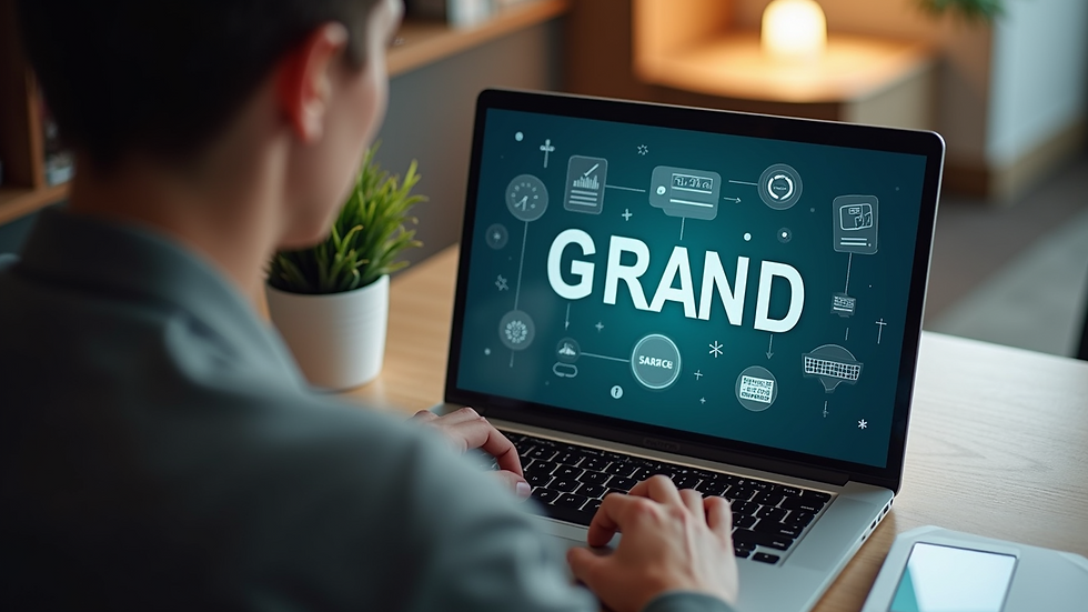 High angle view of a person analysing brand elements on a laptop screen