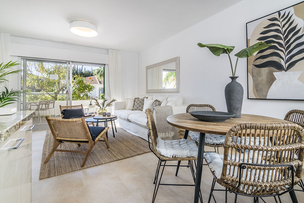 Mediterranean-style dining and living space in a Nueva Andalucía holiday rental